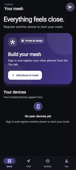 Pokku mesh dashboard on Android